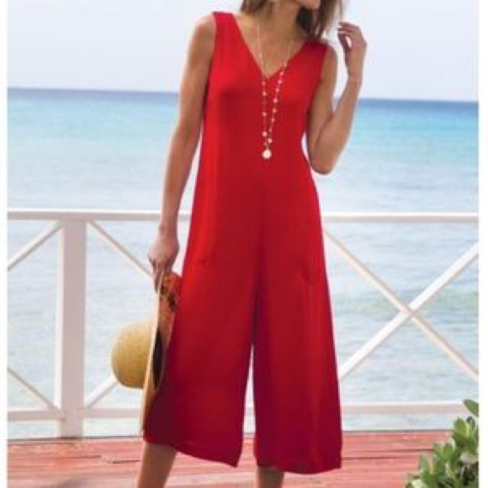 Soft Surroundings Red Wide Leg‎ Jumpsuit XS